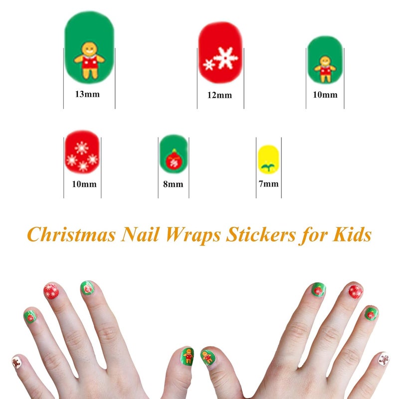IHUKEIT Christmas Nail Stickers Full Nail Wraps for Kids Self Adhesive Xmas Nail Polish Strips for Kids Girls Nail Art Decoration Fun Cute Holiday Full Nail Decals Recommend for Age 8 and Older (Pack of 12) - Image 2